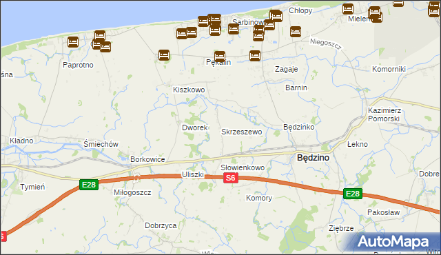mapa Skrzeszewo gmina Będzino, Skrzeszewo gmina Będzino na mapie Targeo