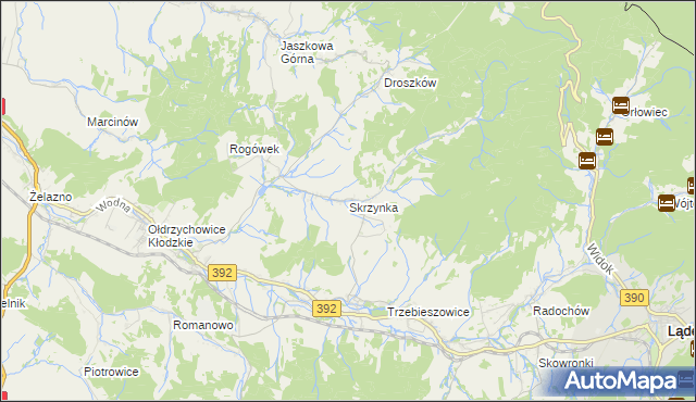 mapa Skrzynka gmina Lądek-Zdrój, Skrzynka gmina Lądek-Zdrój na mapie Targeo