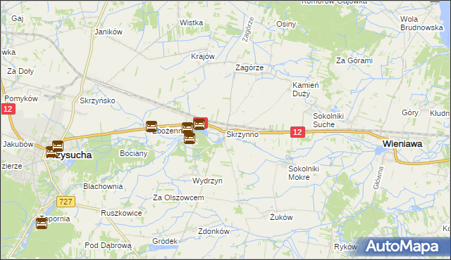 mapa Skrzynno gmina Wieniawa, Skrzynno gmina Wieniawa na mapie Targeo