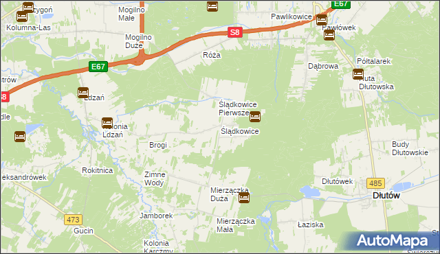 mapa Ślądkowice, Ślądkowice na mapie Targeo