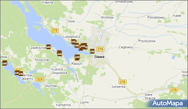 mapa Sława powiat wschowski, Sława powiat wschowski na mapie Targeo