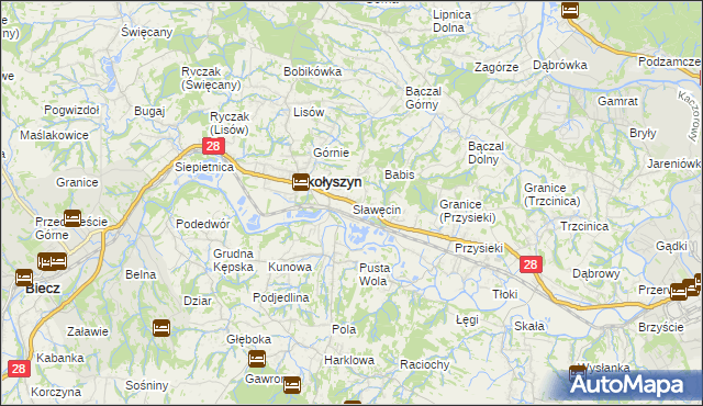 mapa Sławęcin gmina Skołyszyn, Sławęcin gmina Skołyszyn na mapie Targeo