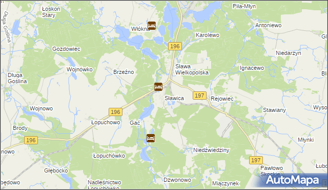 mapa Sławica gmina Skoki, Sławica gmina Skoki na mapie Targeo