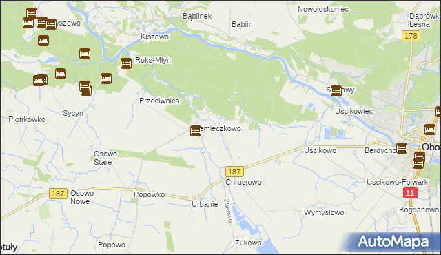 mapa Sławienko gmina Oborniki, Sławienko gmina Oborniki na mapie Targeo