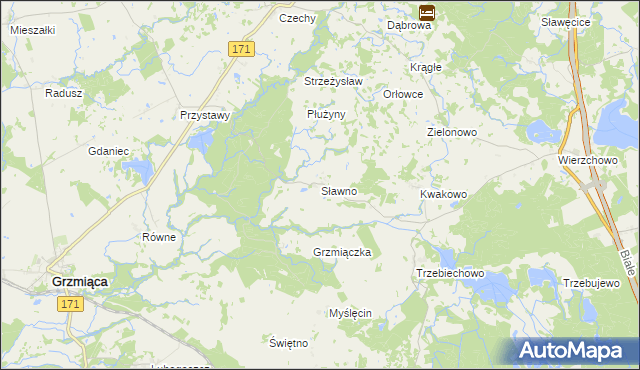 mapa Sławno gmina Grzmiąca, Sławno gmina Grzmiąca na mapie Targeo
