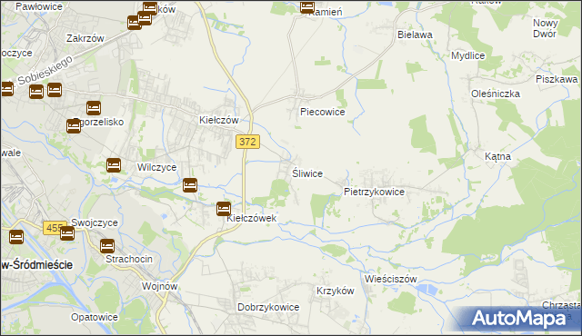 mapa Śliwice gmina Długołęka, Śliwice gmina Długołęka na mapie Targeo