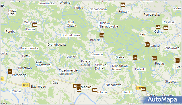 mapa Śliwnica gmina Dubiecko, Śliwnica gmina Dubiecko na mapie Targeo
