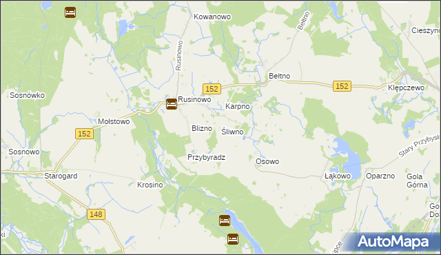 mapa Śliwno gmina Świdwin, Śliwno gmina Świdwin na mapie Targeo