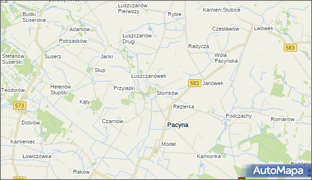 mapa Słomków gmina Pacyna, Słomków gmina Pacyna na mapie Targeo