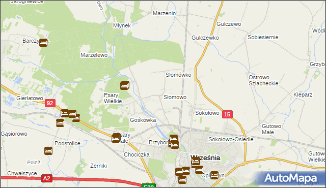 mapa Słomowo gmina Września, Słomowo gmina Września na mapie Targeo