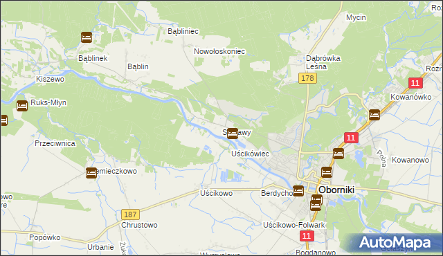 mapa Słonawy gmina Oborniki, Słonawy gmina Oborniki na mapie Targeo