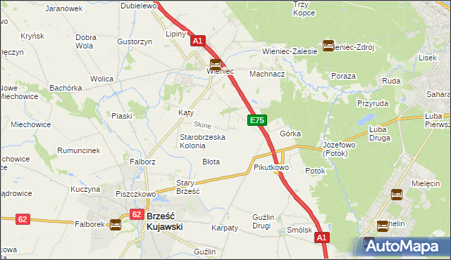 mapa Słone gmina Brześć Kujawski, Słone gmina Brześć Kujawski na mapie Targeo