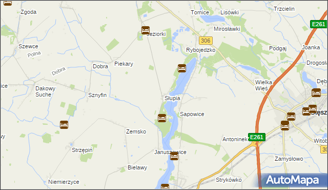 mapa Słupia gmina Stęszew, Słupia gmina Stęszew na mapie Targeo