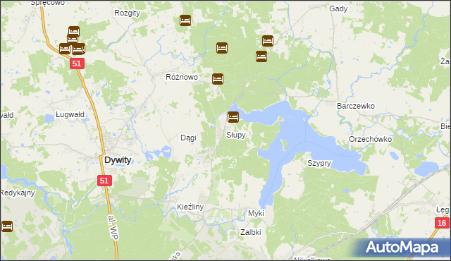 mapa Słupy gmina Dywity, Słupy gmina Dywity na mapie Targeo