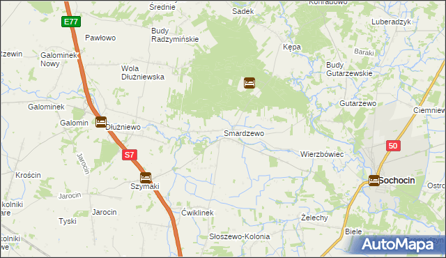 mapa Smardzewo gmina Sochocin, Smardzewo gmina Sochocin na mapie Targeo