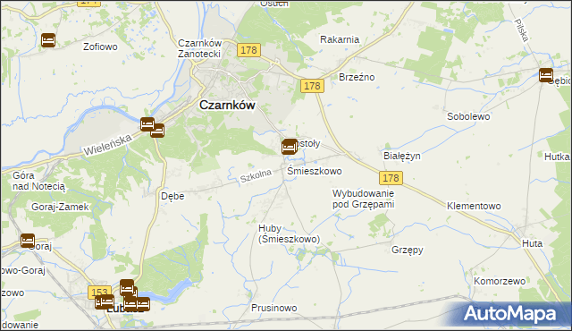 mapa Śmieszkowo gmina Czarnków, Śmieszkowo gmina Czarnków na mapie Targeo