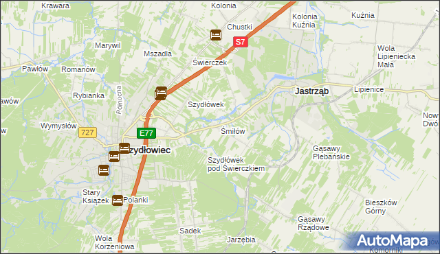 mapa Śmiłów gmina Jastrząb, Śmiłów gmina Jastrząb na mapie Targeo