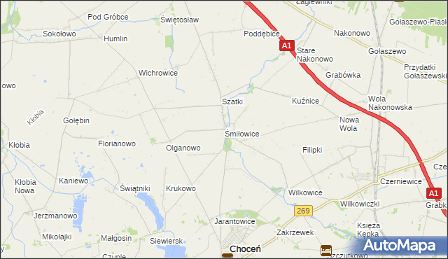 mapa Śmiłowice gmina Choceń, Śmiłowice gmina Choceń na mapie Targeo