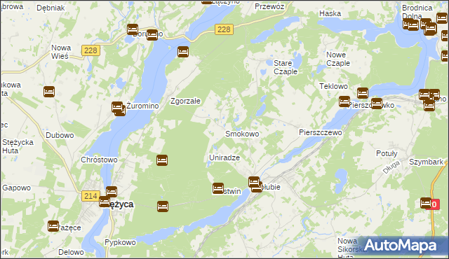 mapa Smokowo gmina Stężyca, Smokowo gmina Stężyca na mapie Targeo