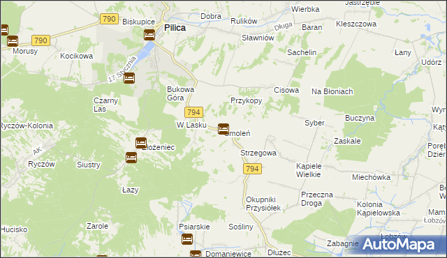 mapa Smoleń gmina Pilica, Smoleń gmina Pilica na mapie Targeo