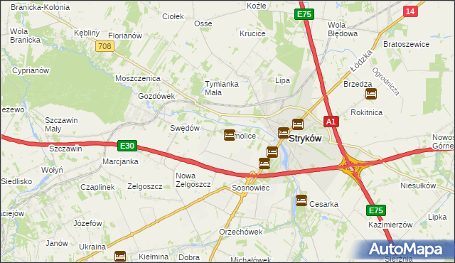 mapa Smolice gmina Stryków, Smolice gmina Stryków na mapie Targeo