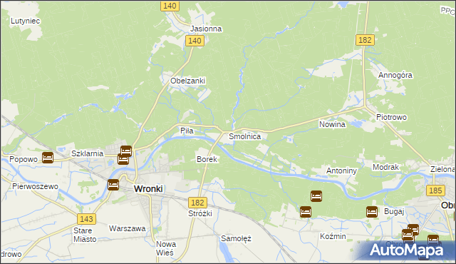 mapa Smolnica gmina Wronki, Smolnica gmina Wronki na mapie Targeo