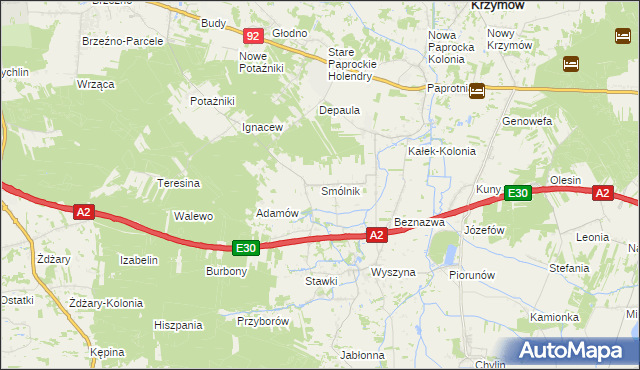 mapa Smólnik gmina Krzymów, Smólnik gmina Krzymów na mapie Targeo