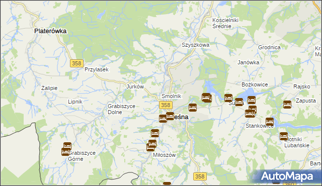 mapa Smolnik gmina Leśna, Smolnik gmina Leśna na mapie Targeo