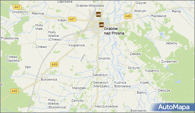 mapa Smolniki gmina Grabów nad Prosną, Smolniki gmina Grabów nad Prosną na mapie Targeo
