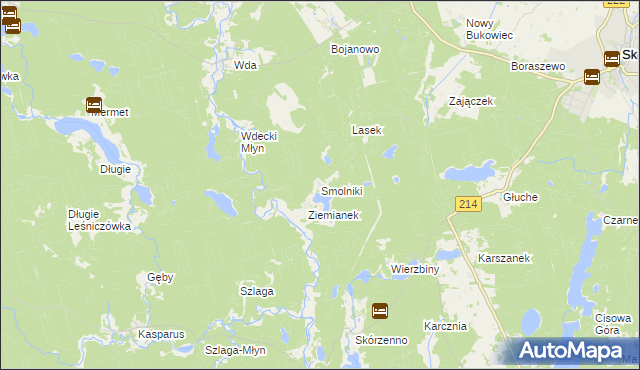 mapa Smolniki gmina Lubichowo, Smolniki gmina Lubichowo na mapie Targeo