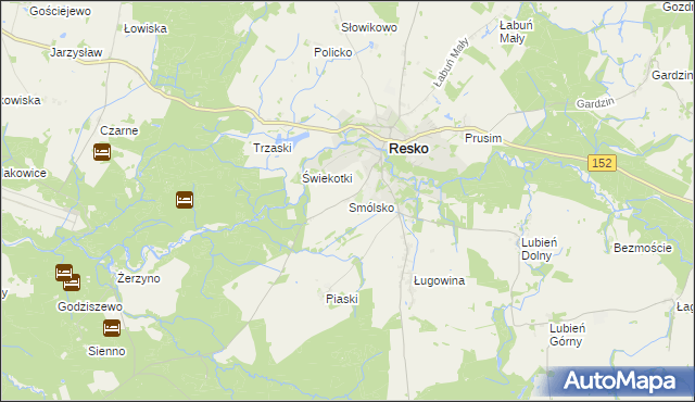 mapa Smólsko gmina Resko, Smólsko gmina Resko na mapie Targeo