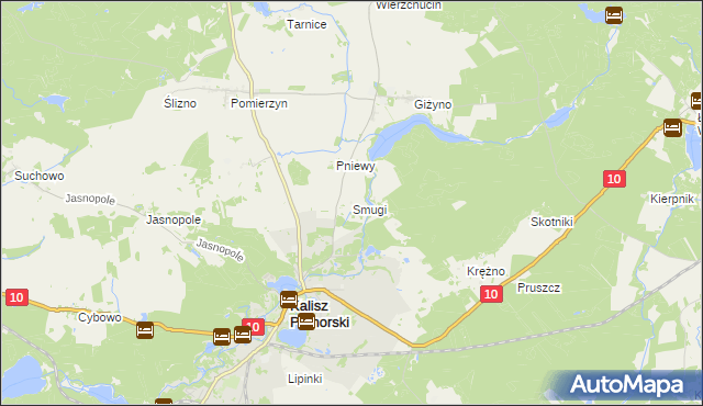 mapa Smugi gmina Kalisz Pomorski, Smugi gmina Kalisz Pomorski na mapie Targeo