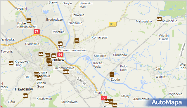 mapa Sobiecin, Sobiecin na mapie Targeo