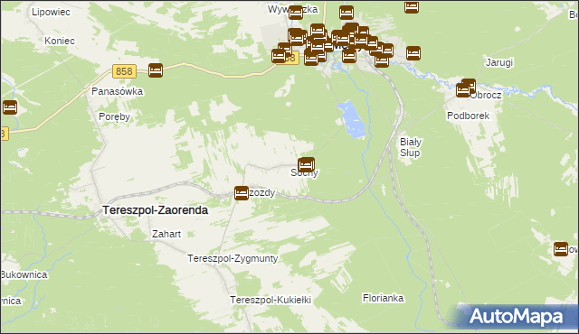 mapa Sochy gmina Zwierzyniec, Sochy gmina Zwierzyniec na mapie Targeo