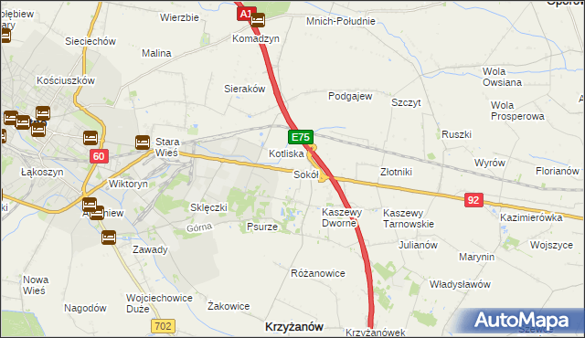 mapa Sokół gmina Krzyżanów, Sokół gmina Krzyżanów na mapie Targeo