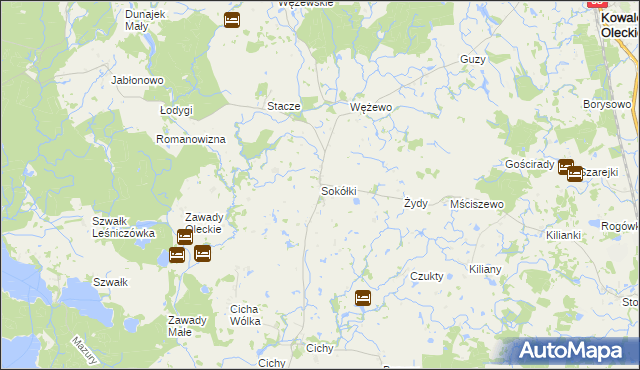 mapa Sokółki gmina Kowale Oleckie, Sokółki gmina Kowale Oleckie na mapie Targeo