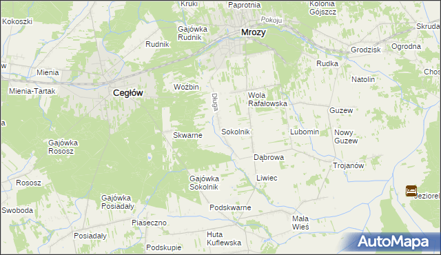 mapa Sokolnik gmina Mrozy, Sokolnik gmina Mrozy na mapie Targeo