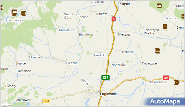 mapa Sokolniki gmina Łagiewniki, Sokolniki gmina Łagiewniki na mapie Targeo