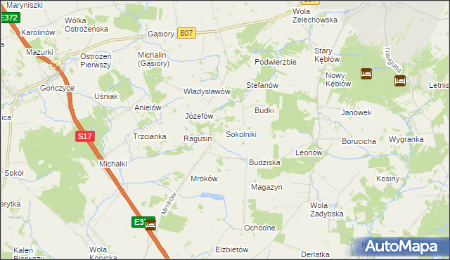 mapa Sokolniki gmina Żelechów, Sokolniki gmina Żelechów na mapie Targeo