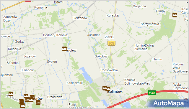 mapa Sokołów gmina Bolimów, Sokołów gmina Bolimów na mapie Targeo