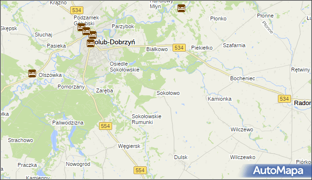 mapa Sokołowo gmina Golub-Dobrzyń, Sokołowo gmina Golub-Dobrzyń na mapie Targeo