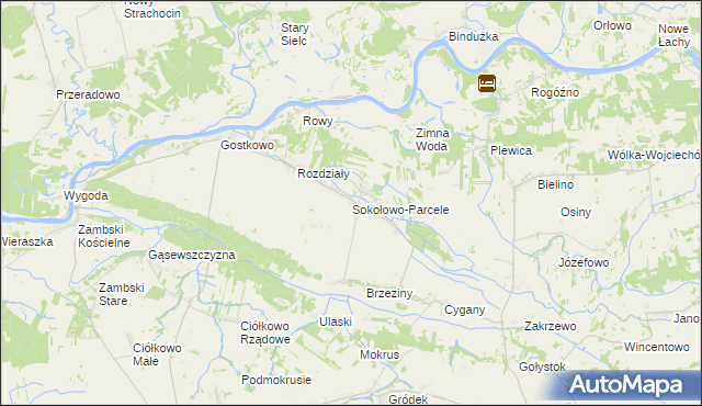 mapa Sokołowo-Parcele gmina Obryte, Sokołowo-Parcele gmina Obryte na mapie Targeo