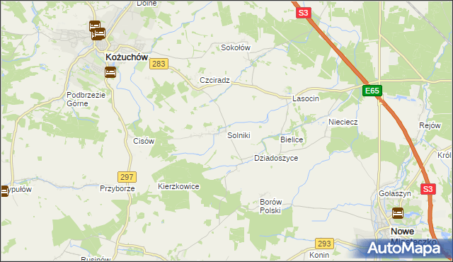 mapa Solniki gmina Kożuchów, Solniki gmina Kożuchów na mapie Targeo