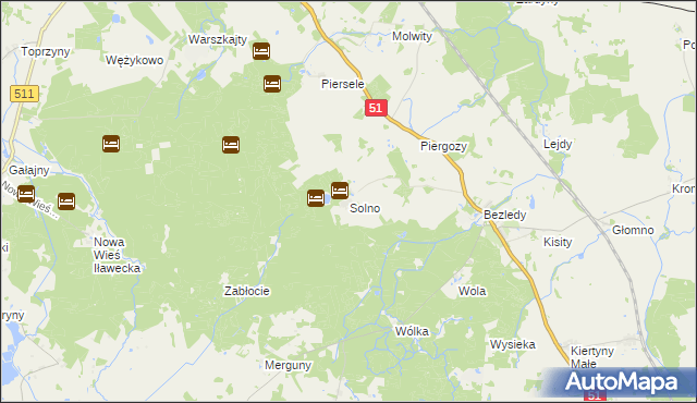 mapa Solno gmina Bartoszyce, Solno gmina Bartoszyce na mapie Targeo