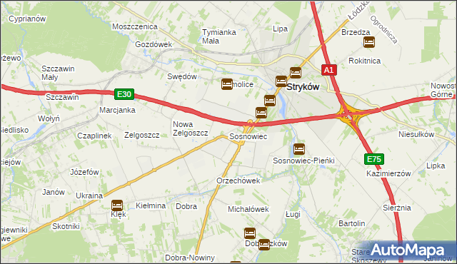 mapa Sosnowiec gmina Stryków, Sosnowiec gmina Stryków na mapie Targeo