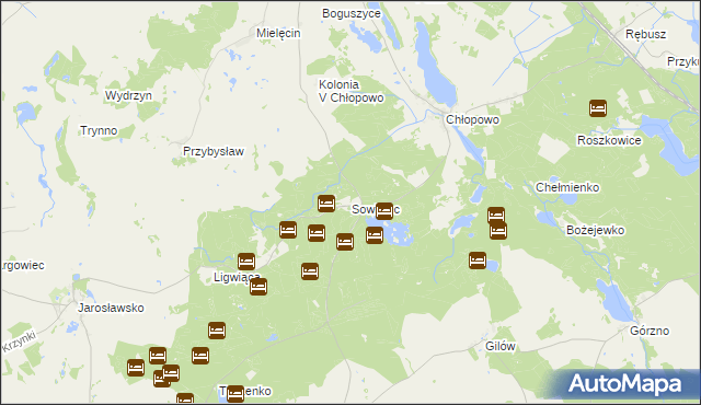 mapa Sowiniec gmina Krzęcin, Sowiniec gmina Krzęcin na mapie Targeo