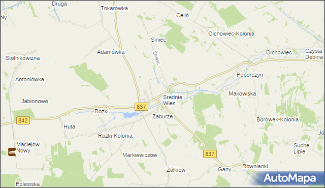 mapa Średnia Wieś gmina Żółkiewka, Średnia Wieś gmina Żółkiewka na mapie Targeo