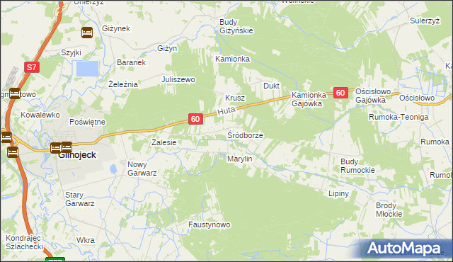 mapa Śródborze gmina Glinojeck, Śródborze gmina Glinojeck na mapie Targeo