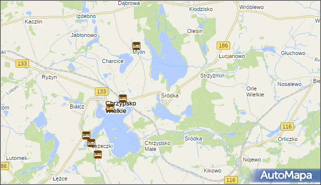 mapa Śródka gmina Chrzypsko Wielkie, Śródka gmina Chrzypsko Wielkie na mapie Targeo