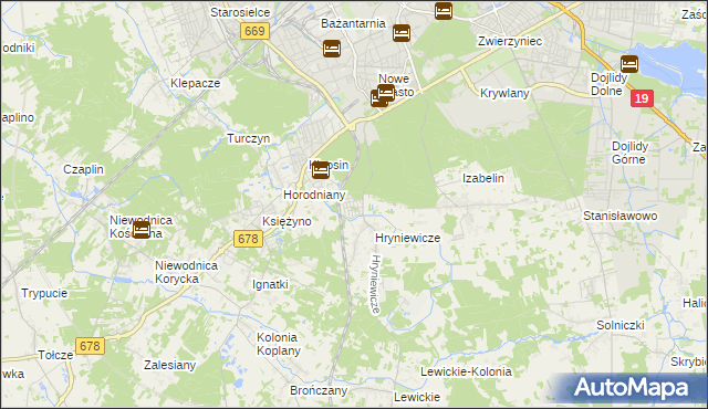 mapa Śródlesie gmina Juchnowiec Kościelny, Śródlesie gmina Juchnowiec Kościelny na mapie Targeo